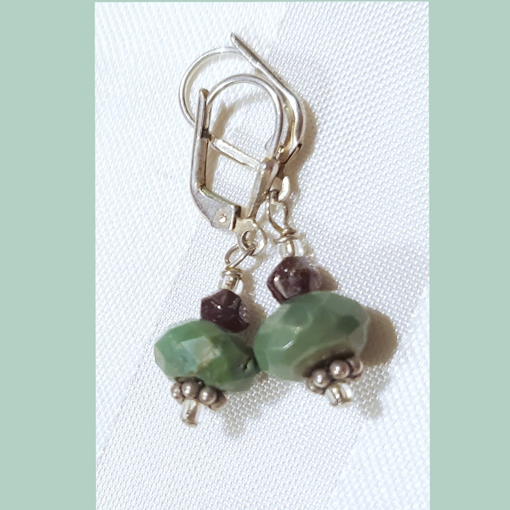 925 Sterling Country Western Native Style Dangle Green Stones Earrings